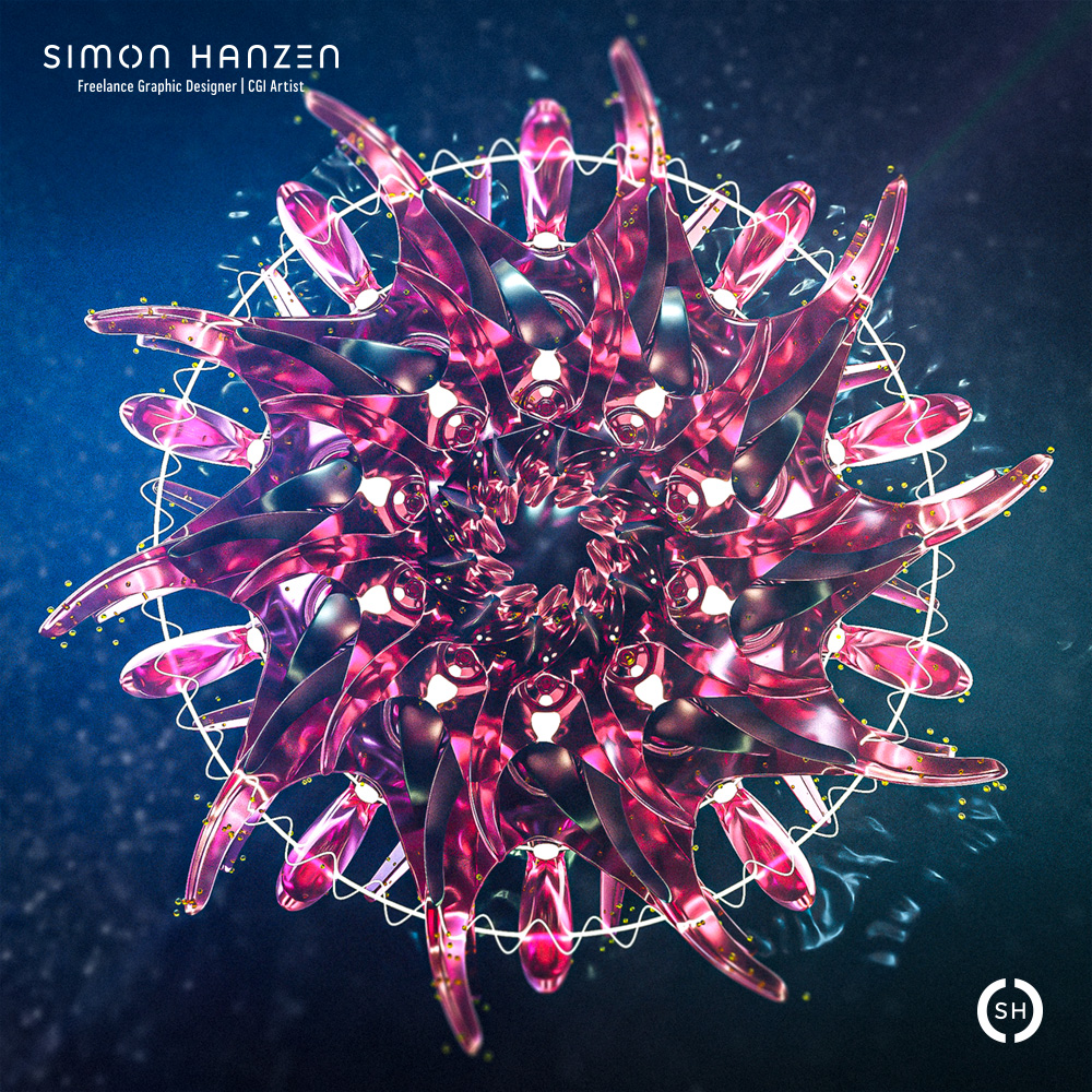 3D-Design, red dahlia flower study